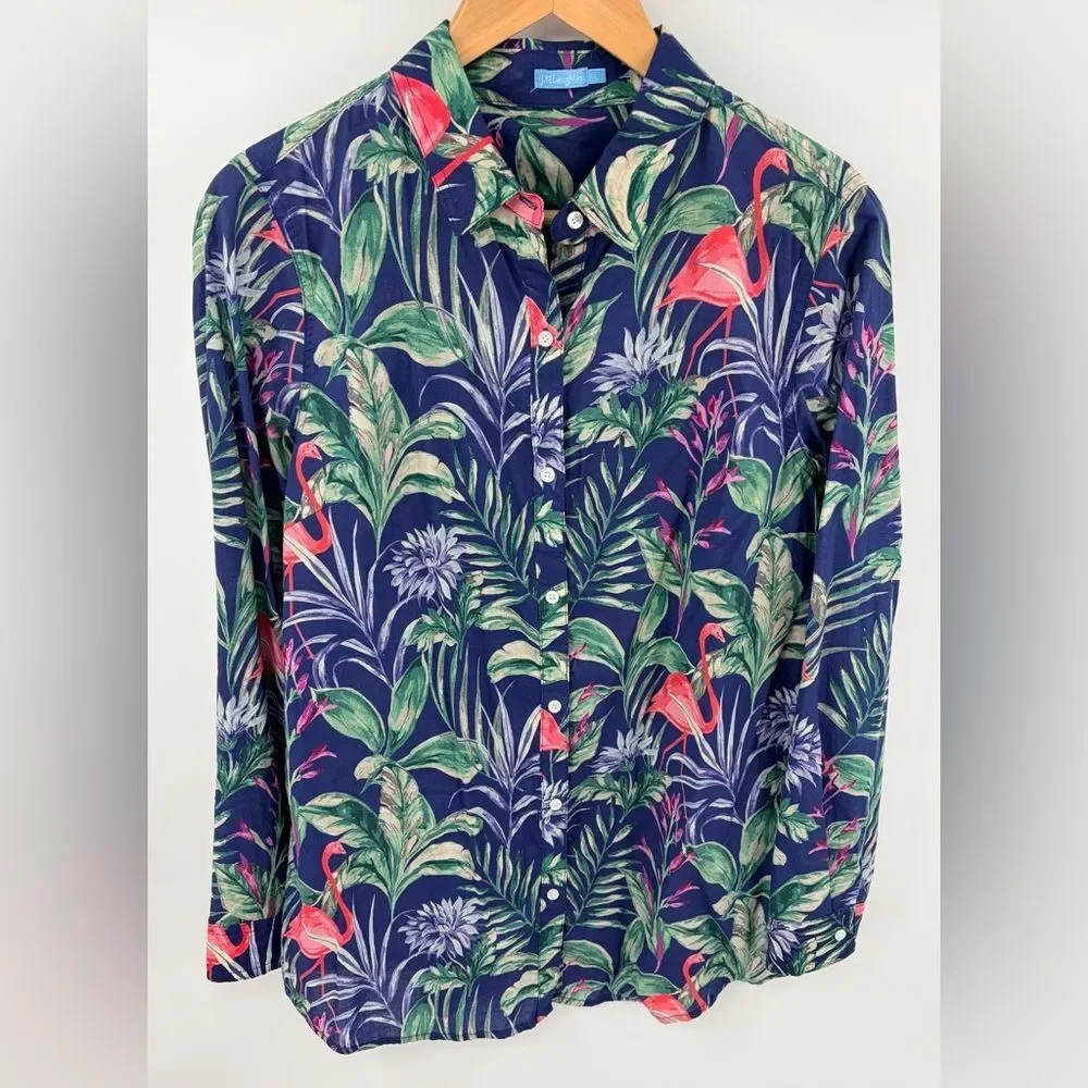 J.McLaughlin Lois long sleeve button front blouse flamingo floral print womens L